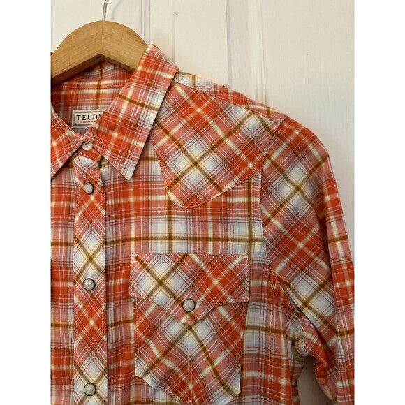 Tecovas Shirt Womens Small  Pearl Snap Button Orange Plaid Cowboy Western Rodeo - Picture 3 of 6